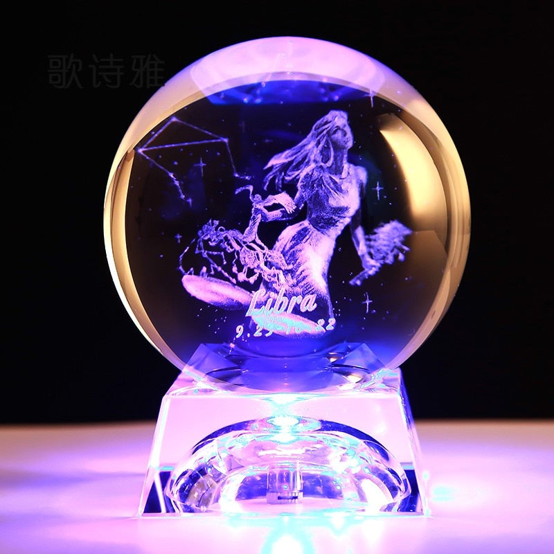 Clear 3D Zodiac Sign Star Crystal Ball Laser Engraved Glass Sphere Home Decor Birthday Gift Ornament