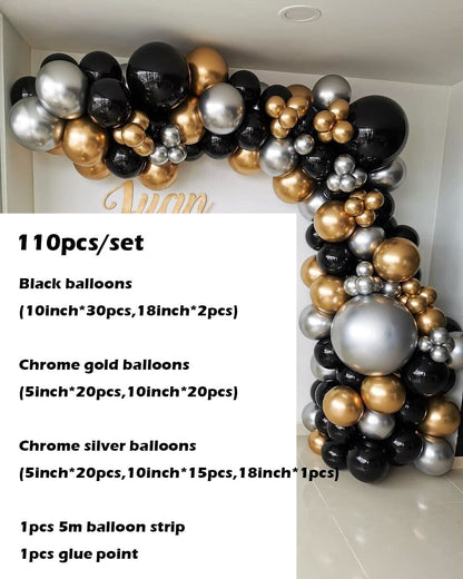 110pcs Balloon Arch Garland Kit Chrome Gold Latex Black Balloons Wedding Hawaiian Party Birthday Balloons Globos Decoration