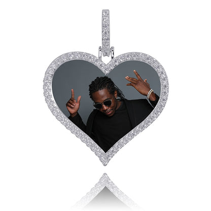 TOPGRILLZ Custom Made Photo Heart Medallions Necklace &amp; Pendant With 4mm Tennis Chain AAA Cubic Zircon Men's Hip Hop Jewelry