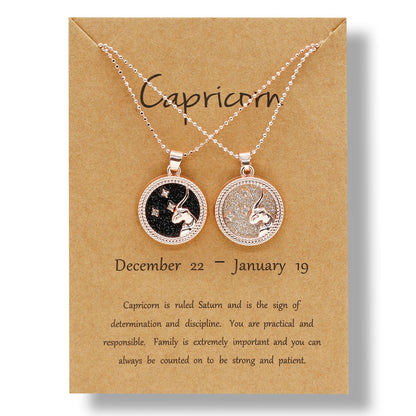 Fashion 12 Constellation Necklace For Women 2 PCS/Set Zodiac Sign Coin Chain Pendant Choker Birthday Couple Jewelry Charm Gifts