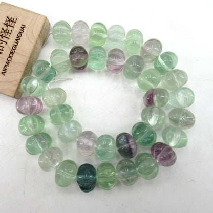 APDGG Natural Multi color Purple Green Fluorite Smooth Pumpkin Loose Beads 16" Strand Jewelry Making DIY