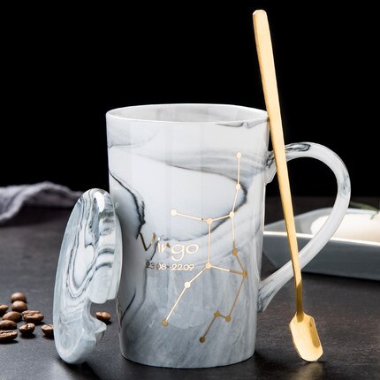 Natural Marble 12 Constellation Ceramic Zodiac Mug with lid Coffee Mugs Creative Personality Cup 400ml Lead-free