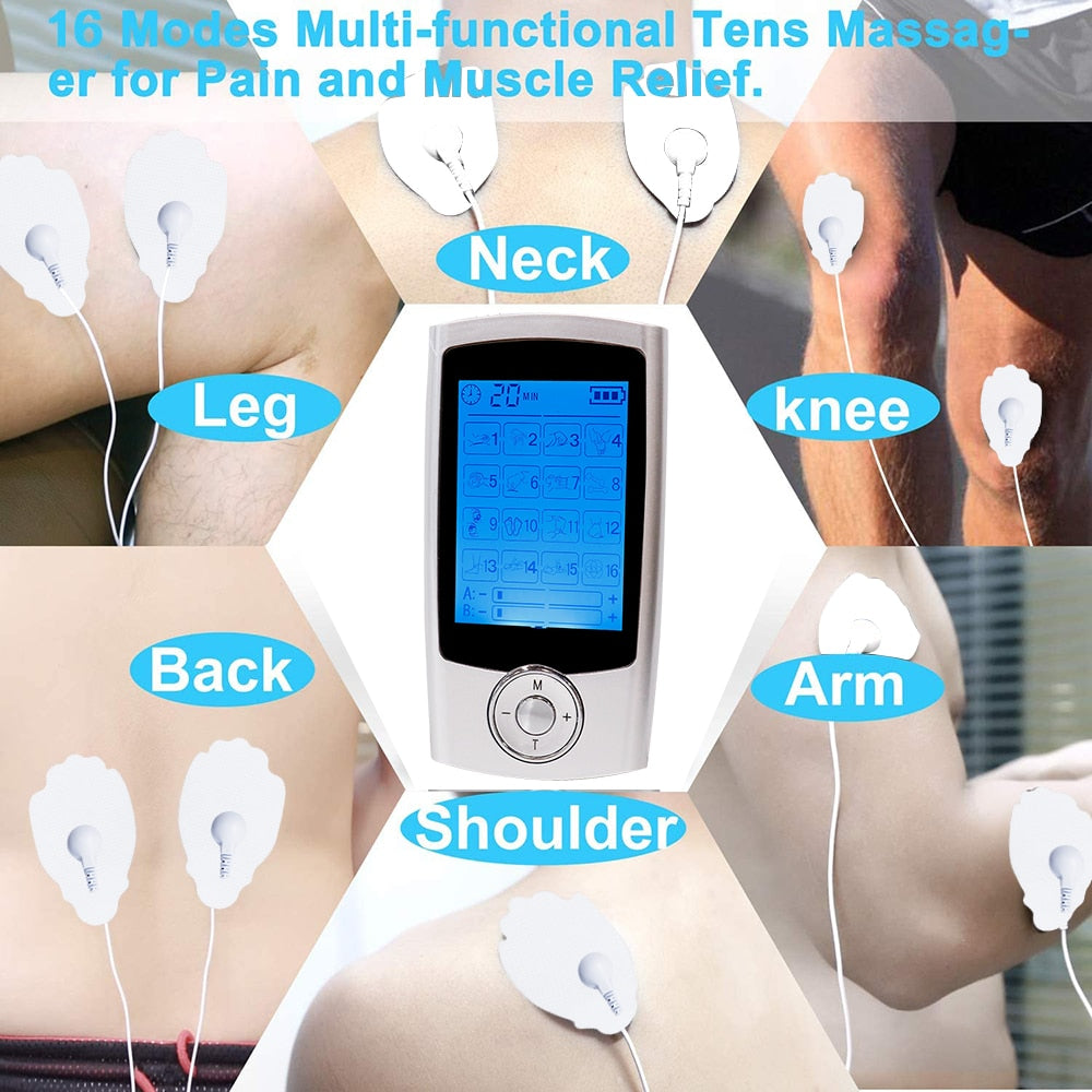 16 Modes EMS Muscle Stimulator Pulse Tens Acupuncture Body Massage Digital Therapy Massager Pain Relief Body Slimming 2 Output