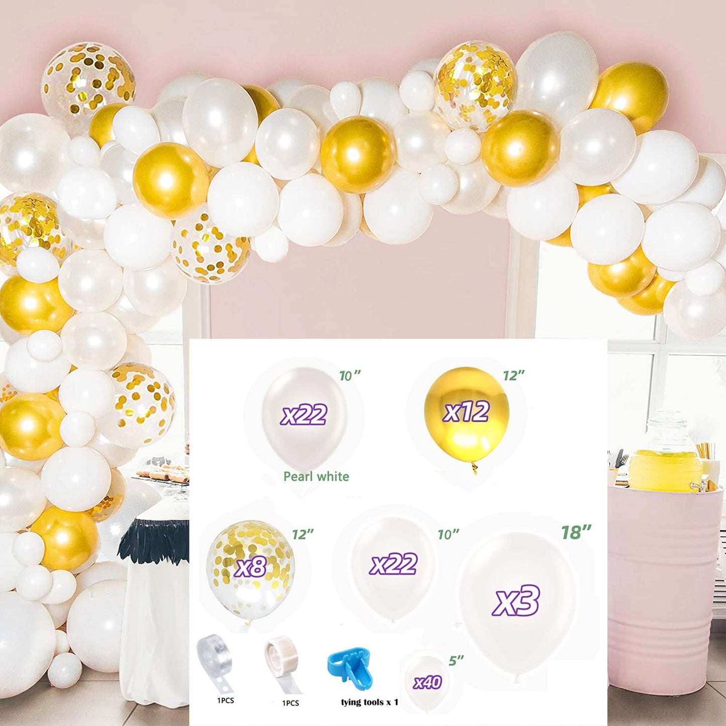 12ft Table Balloon Arch Kit For Birthday Party Wedding Graduation Christmas Decorations Baby Shower Bachelor Party Supplies