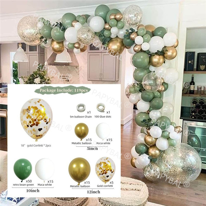 1set Forest Green Garland Arch Kit Gold Balloons 4D Chrome Metallic Foil Balls Party Decor Wedding Birthday Baby Shower Globos