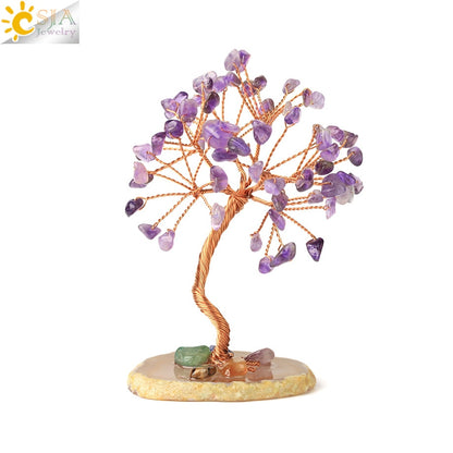 CSJA 7 Chakras Tree of Life Decoration Rose Natural Chip Crystal Handmade Healing Luck Money Trees Feng Shui Home Office  G822