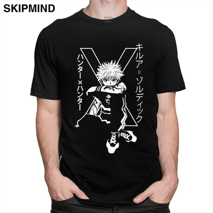 Killua Zoldyck T Shirt for Men Pre-shrunk Cotton Handsome T-shirt Crew Neck Short Sleeve Hunter x Hunter Tee Slim Fit Clothing