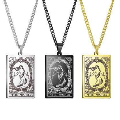 Dawapara Vintage Tarot Card Necklace The Major Arcana Pagan Astrology Talisman Pendants Necklace Stainless Steel Jewelry