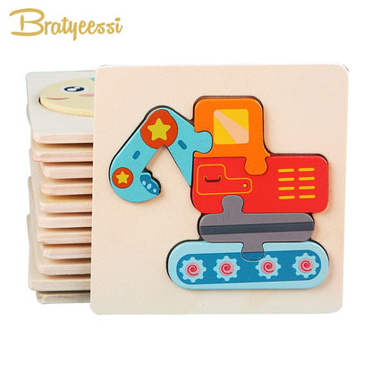 New Cartoon 3D Puzzle Wooden Toys for Kids Gift Animal Traffic Preschool Montessori Educational Toys for Children Boys Girls