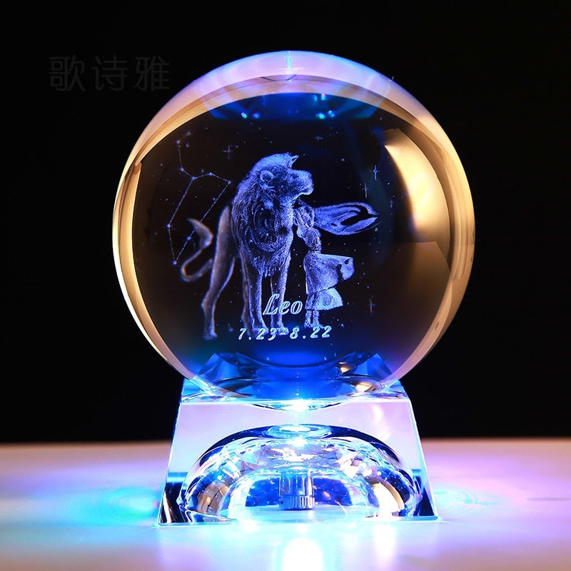 Clear 3D Zodiac Sign Star Crystal Ball Laser Engraved Glass Sphere Home Decor Birthday Gift Ornament