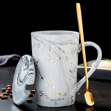 Natural Marble 12 Constellation Ceramic Zodiac Mug with lid Coffee Mugs Creative Personality Cup 400ml Lead-free