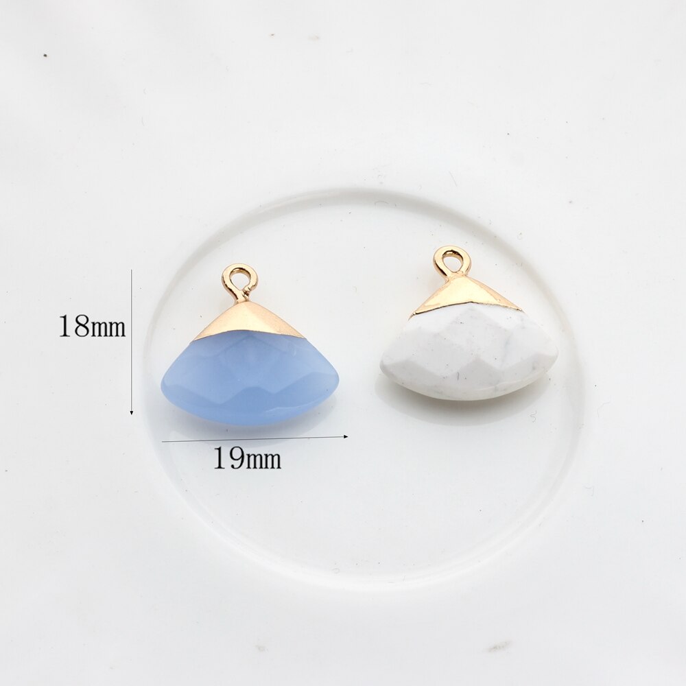 Natural Stone Charms Pendant Copper Fan-shaped Natural Color Agate Stone Charms 2pcs/lot DIY Jewelry Accessories