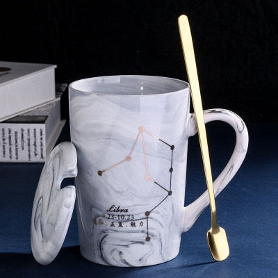 Natural Marble 12 Constellation Ceramic Pink Zodiac Mug With Lid Coffee Mugs Creative Personality Cup 380ml Cups And Mugs Xicara