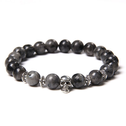 Skull Bracelets For Men Women Natural Stone Tiger Eye Bracelet Malachite Labradorite 8MM Beads Stretch Bangles Punk Jewelry