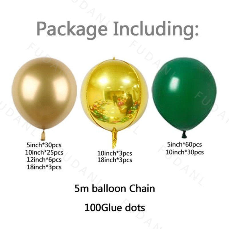 1set Forest Green Garland Arch Kit Gold Balloons 4D Chrome Metallic Foil Balls Party Decor Wedding Birthday Baby Shower Globos