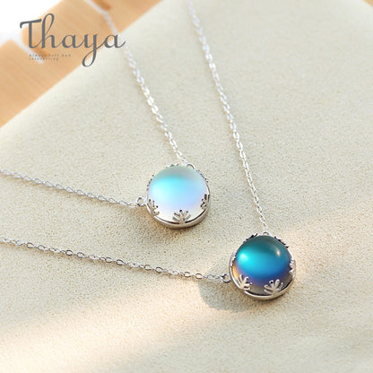 Thaya 45cm Crystal Gemstone s925 Silver Aurora Necklace Halo Scale Light Forest Women Pendant Necklace for Girl Elegant Jewelry