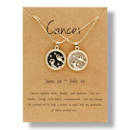 Fashion 12 Constellation Necklace For Women 2 PCS/Set Zodiac Sign Coin Chain Pendant Choker Birthday Couple Jewelry Charm Gifts