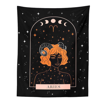 Tarot Constellation Tapestry Wall Hanging Moon Phase Tapestry Divination Beach Mat Sun Moon Constellations black Wall Decor