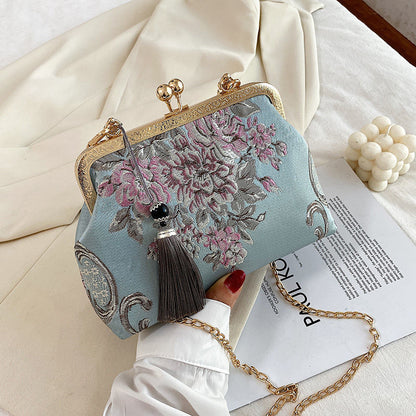 Chain Women Shoulder Crossbody Messenger Bag Women&#39;s Handbags Autumn Vintage Fashion Flowers Bag Bags Kiss Lock Shell Bags Bag