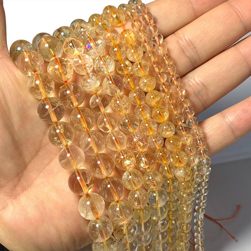 Wholesale Clear Yellow Citrine A 100% Natural Loose Round Stone Beads For Jewelry Making DIY Bracelet Necklace 6/8/10MM 15''