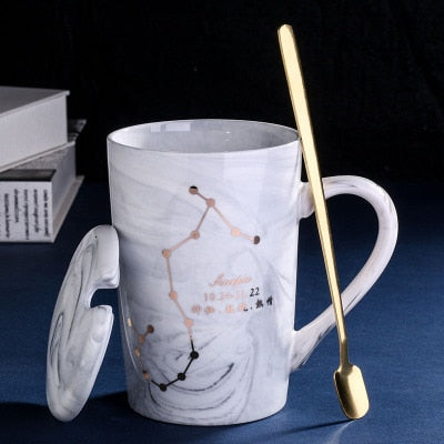 Natural Marble 12 Constellation Ceramic Pink Zodiac Mug With Lid Coffee Mugs Creative Personality Cup 380ml Cups And Mugs Xicara