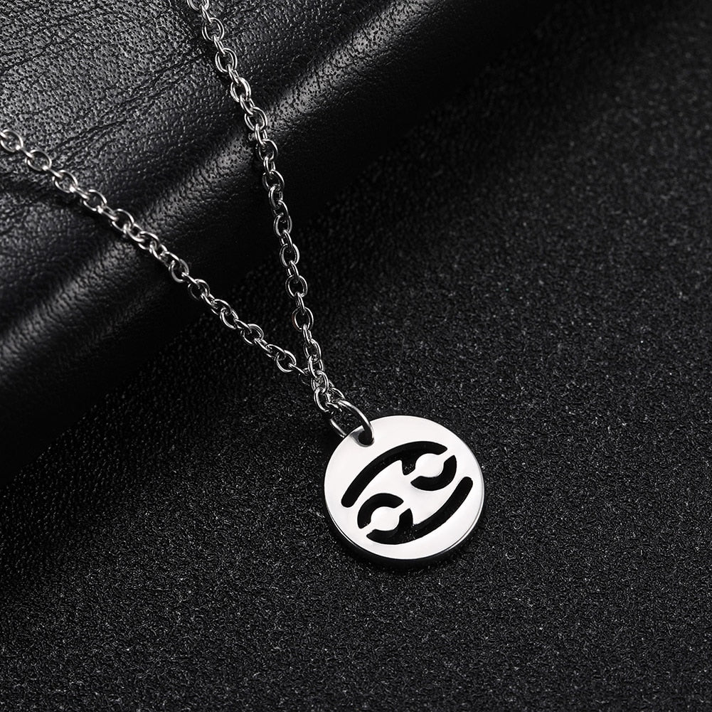 Skyrim Zodiac Libra Leo Pendant Necklace Women Sagittarius Taurus Cancer Virgo Stainless Steel 12 Constellation Necklaces Gift