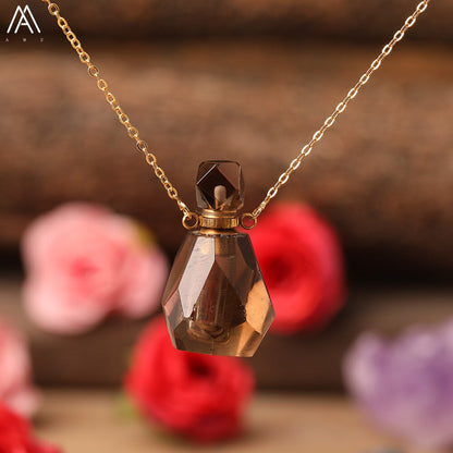 Natural Purple Agates Smoky Color Quartz Rainbow Fluorite Stone Gold Perfume Bottle Pendant For Necklace Making Women Jewelry