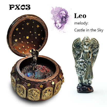 Retro Zodiac 12 Signs Music Box Manual Arts 12 Constellation Musical Boxes with Led Flash Lights Valentine's Day Birthday Gift