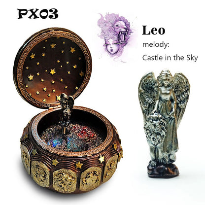 Retro Zodiac 12 Signs Music Box Manual Arts 12 Constellation Musical Boxes with Led Flash Lights Valentine&#39;s Day Birthday Gift