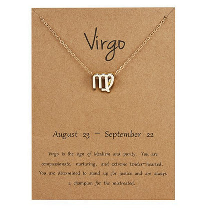 Zodiac Sign Pendant Necklace For Women 12 Constellation Jewelry Choker Charm Silver Color Chain Birthday Card Gift Female Collar