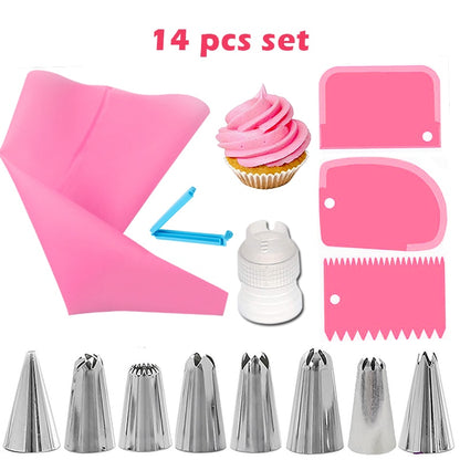 16Pcs Reusable Icing Piping Nozzles Set Pastry Bag Cake Decorating Tools Scraper Flower Cream Tips Converter Baking Cup