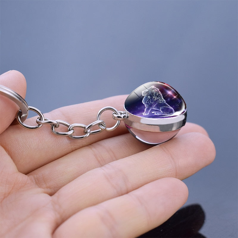 12 Constellation Luminous Keychain Glass Ball Pendant Zodiac Keychain Glow In The Dark Key Chain Holder Men Women Birthday Gift