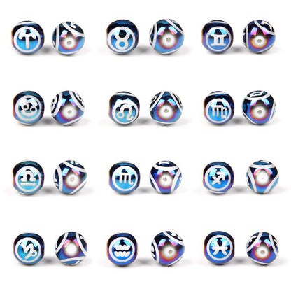 12 Zodiac Signs Beads Charms Blue 10mm Constellation Round Crystal Beads for Jewelry Making Handmade DIY Accessories Bracelets