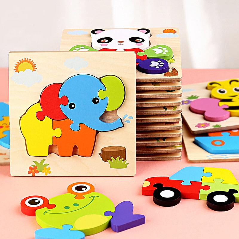 Baby Wooden Toys 3D Puzzle Cartoon Animal Intelligence  Jigsaw Puzzle Shape Matching Montessori Toys For Children Gifts