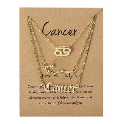 3Pcs/set 12 Zodiac Sign Necklace For Women 12 Constellation Pendant Chain Choker Birthday Jewelry With Cardboard Card