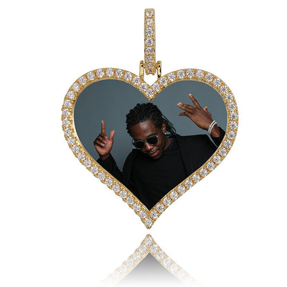 TOPGRILLZ Custom Made Photo Heart Medallions Necklace &amp; Pendant With 4mm Tennis Chain AAA Cubic Zircon Men's Hip Hop Jewelry