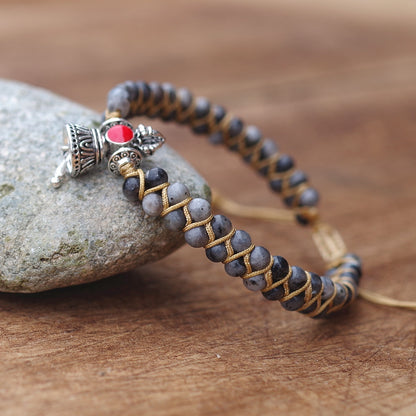 Buddhist Artifacts Vajra Bell Labradorite Beads Charm Bracelet Women Man Handmade String Braided Yoga Chakra Bracelet Bangle