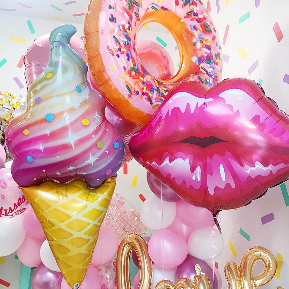 1set Ice Cream Donut Lip Popcorn Candy Foil Balloons Baby Shower Happy Birthday Party Decoration Balloon Boy Girl Kid Cute Toys