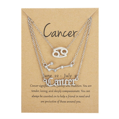 3Pcs/set 12 Zodiac Sign Necklace For Women 12 Constellation Pendant Chain Choker Birthday Jewelry With Cardboard Card