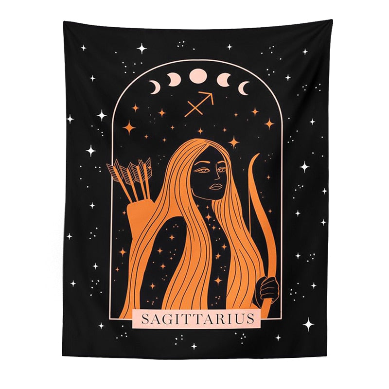 Tarot Constellation Tapestry Wall Hanging Moon Phase Tapestry Divination Beach Mat Sun Moon Constellations black Wall Decor