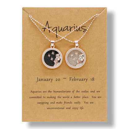 Fashion 12 Constellation Necklace For Women 2 PCS/Set Zodiac Sign Coin Chain Pendant Choker Birthday Couple Jewelry Charm Gifts