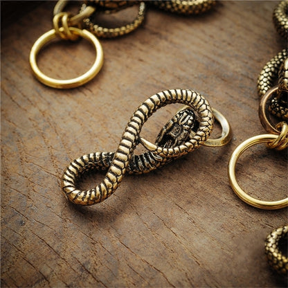 Handmade Pure Copper Zodiac Snake Keychains Pendants Vintage Brass Animal Python Waist Buckle Punk Men Women Car Key Chain Rings