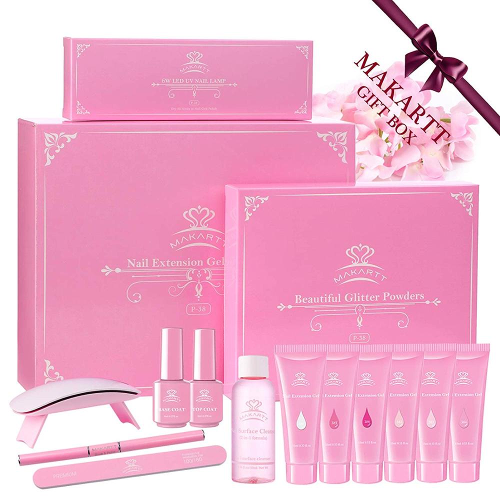 Makartt Pink Poly Nail Gel Kit, Nail Extension Gel  Kit Nail Enhancement Gel with Slip Solution &amp; LED UV Nail Lamp Base Top Coat