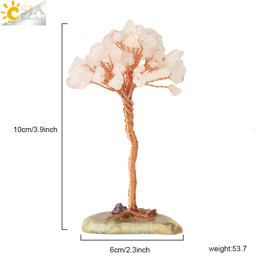 CSJA 7 Chakras Tree of Life Decoration Rose Natural Chip Crystal Handmade Healing Luck Money Trees Feng Shui Home Office  G822