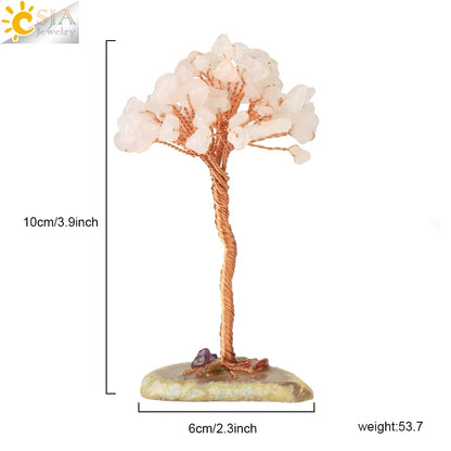 CSJA 7 Chakras Tree of Life Decoration Rose Natural Chip Crystal Handmade Healing Luck Money Trees Feng Shui Home Office  G822