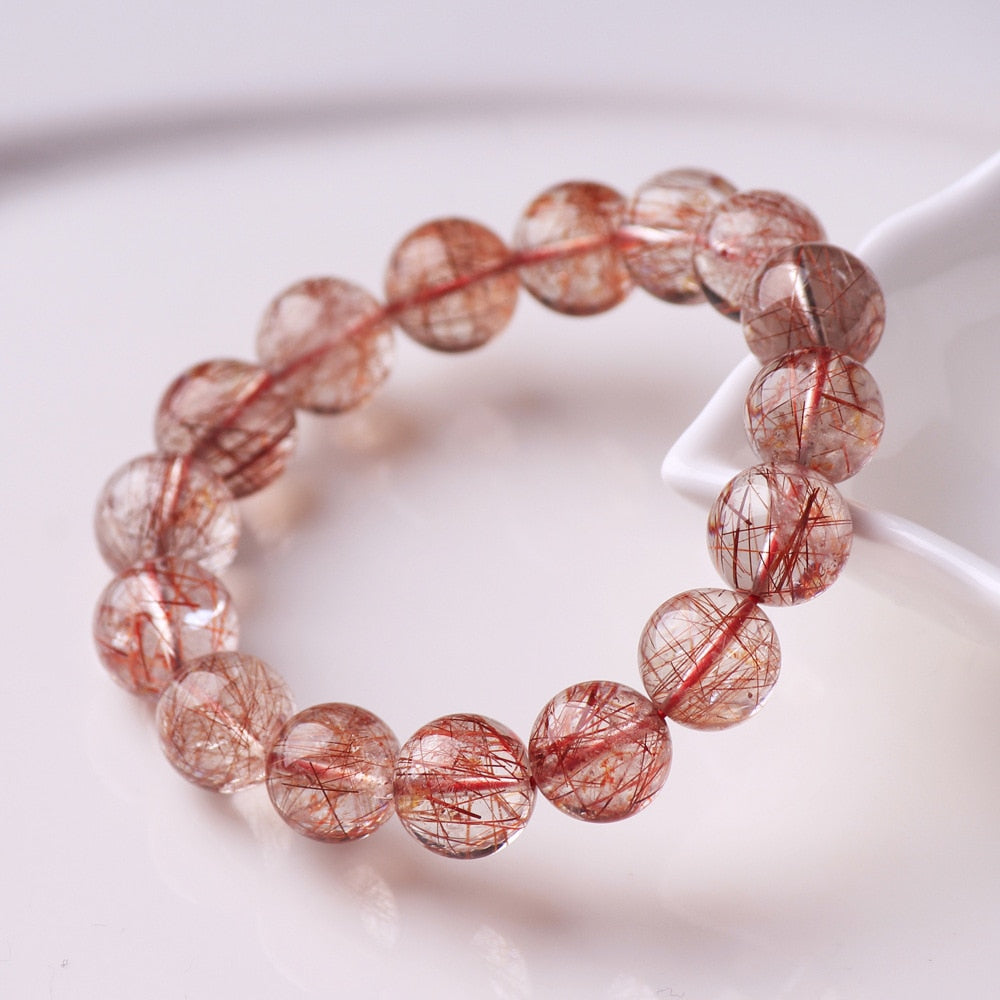 Natural Red Hair Rutilated Bracelet Jewelry Woman Man Clear Round Beads Stone Stretch AAAAA 7mm 8mm 9mm 10mm12mm 14mm