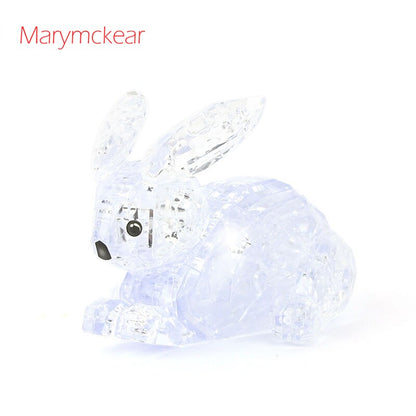 Cute 3D Crystal Puzzle Rabit Pink&Transparent Model Rabits Toy 3D Jigsaw Puzzles Educational Toys for Kids Birthday Gifts