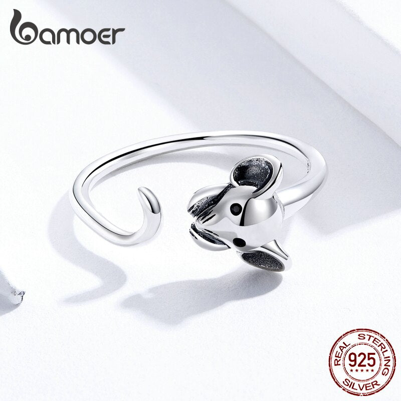 bamoer Authentic 925 Sterling Silver Mouse Animal Adjustable Finger Ring for Women 2020 Zodiac Fashion Jewelry Bijoux SCR632