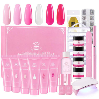 Makartt Pink Poly Nail Gel Kit, Nail Extension Gel Kit Nail Enhancement Gel with Slip Solution &amp; LED UV Nail Lamp Base Top Coat