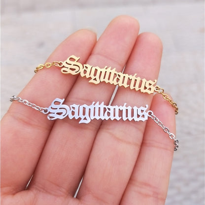 Zodiac Sign Letter Ankle Bracelet Women Boho Jewelry Horoscope Old English Constellation Tobilleras Pulsera Para Tobillo Taurus